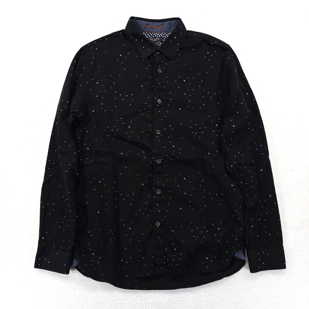 Ted Baker Mens Button Down Shirt 4 US L Black Star Constellation Print Nooley